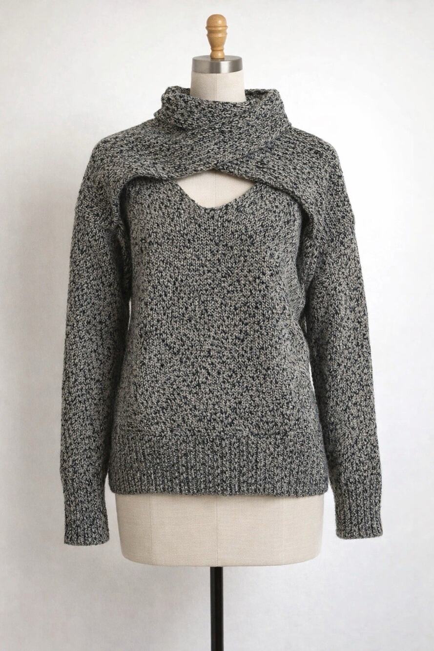 ZARA Black Cream Marled Chunky Turtleneck Sweater Small